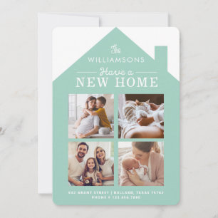 Faire-part Nouvelle adresse familiale Photo Collage Turquoise