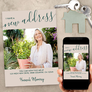 Faire-part Nouvelle adresse photo et élégant script Beige Mov