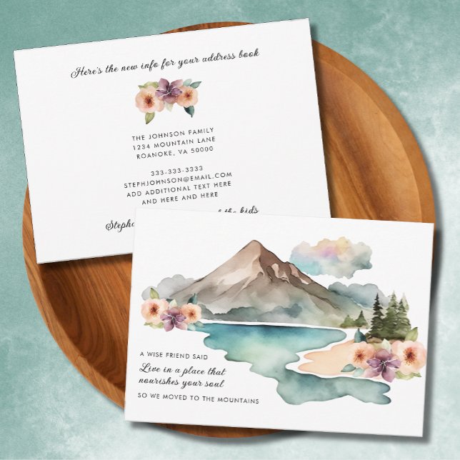 Faire-part Nouvelle adresse Watercolor Mountains Moving (New Address Watercolor Mountains Motivational Quote Floral Moving Announcement Flat Card)
