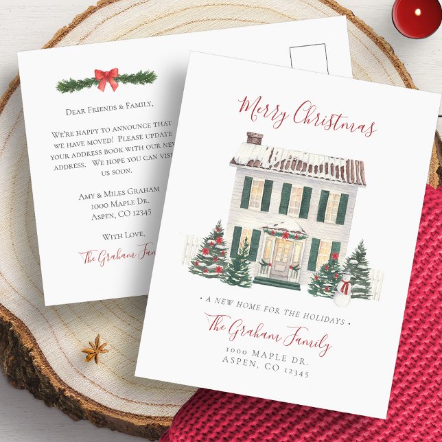 Faire-part Nouvelle carte postale de Noël (Change Of Address House Merry Christmas Moving Announcement Postcard)