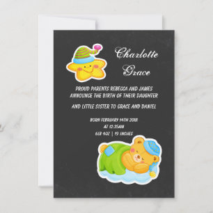 Faire-part Nouvelle Étoile De Bébé Et Ours En Tête Dormant