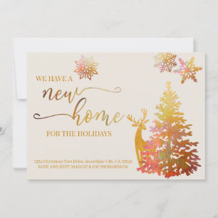 Faire-part Nouvelle maison pour les fêtes Arbre de Noël en or