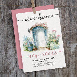Faire-part Nouvelle maison stylée Racines rose calligraphie a