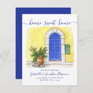 Faire-part Nouvelle maison Sweet Accueil Aquarelle Bleu Jaune