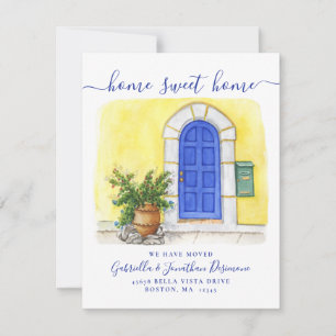 Faire-part Nouvelle maison Sweet Accueil Aquarelle Bleu Jaune