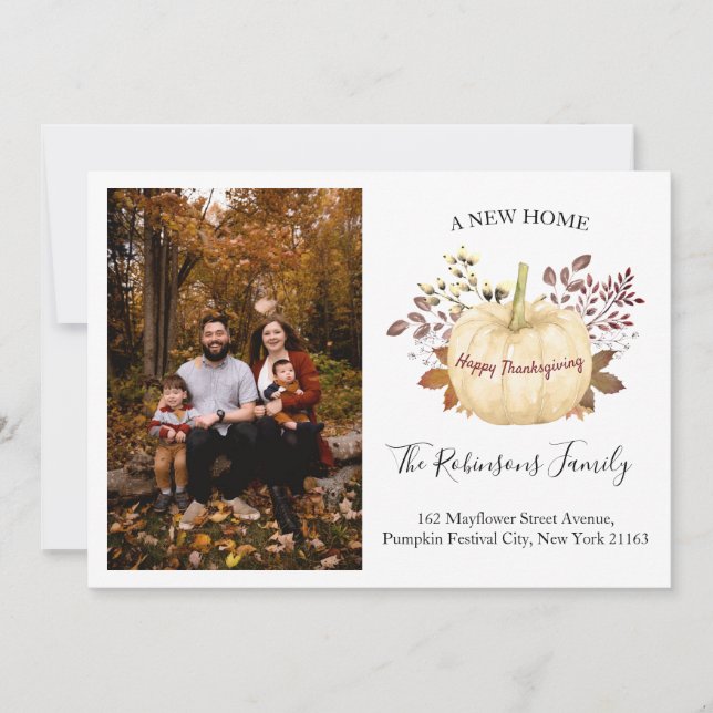 Faire-part Nouvelle Maison Thanksgiving Citrouille Photo Holi (Devant)