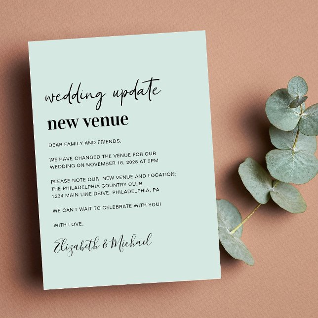 Faire-part Nouvelle mise à jour du Mariage de la mention de l (A chic change of venue announcement. Our user-friendly template allows you to easily customize)