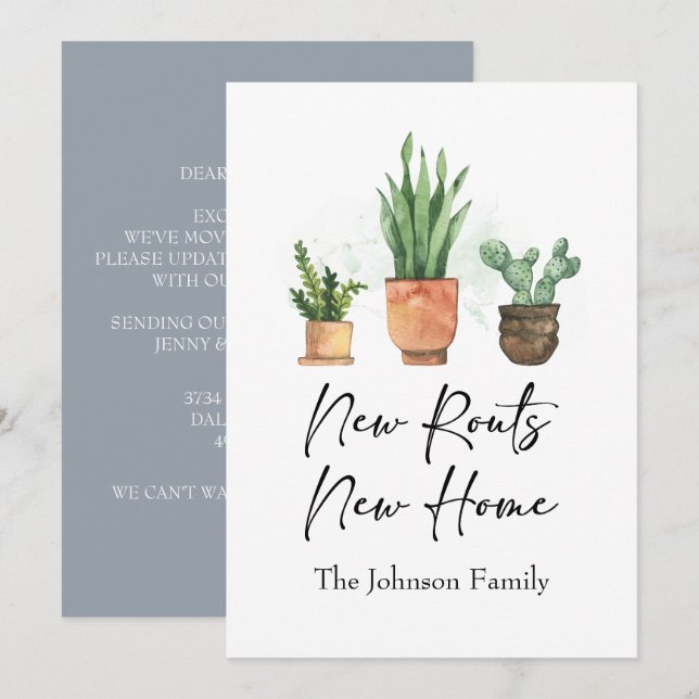 Faire-part Nouvelles Racines Nous avons déménagé Nouvelle Mai (Devant / Derrière)