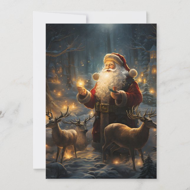 Faire-part Nuit de Noël de Santa sous la forêt enneigée (Devant)