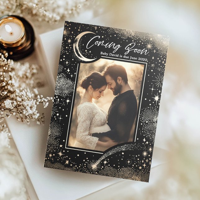 Faire-part Nuit étoilée céleste Prochainement Grossesse Photo (Stars Pregnancy Announcement Photo Card Coming Soon)