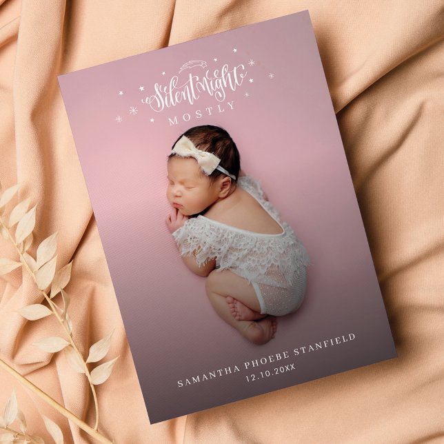 Faire-part Nuit silencieuse mignonne Noël Bébé Naissance Phot (Silent Night Christmas Baby Announcement Photo Card)