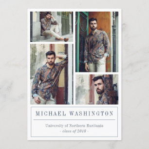 Faire-part Obtention du diplôme grise et bleue de photos du