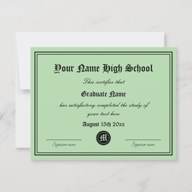 Faire-part Official High School diploma certificate template (Dos)