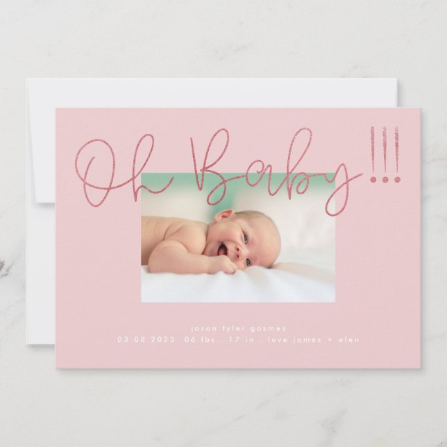 Faire-part Oh Baby Blush Rose Foil moderne Funky Fun Baby (Devant)