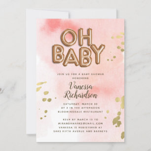 Faire-part Oh baby shower de ballon de feuille d'or de rose