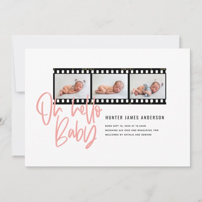 Faire-part Oh Bonjour bébé graphique moderne multi-photo film (Devant)