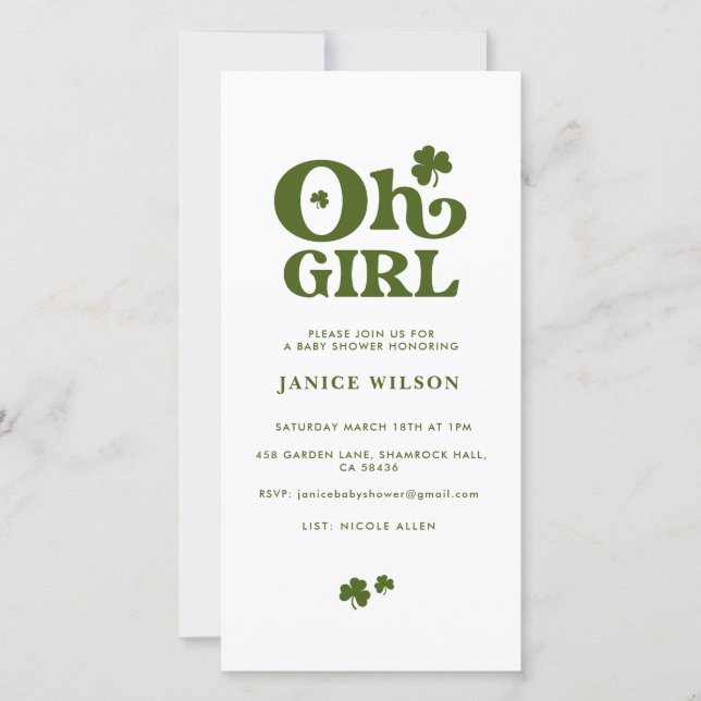 Faire-part Oh Girl St.Patrick's Day Baby shower Evite numériq (Devant)