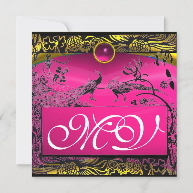 Faire-part OISEAUX AMOUREUX DE MARIAGE MONOGRAMME noir jaune  (Devant)