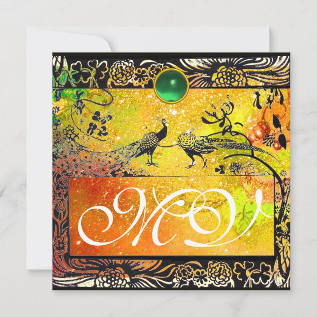 Faire-part OISEAUX D'AMOUR DE MARIAGE MONOGRAMME noir jaune é (Devant)