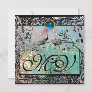 Faire-part OISEAUX D'AMOUR DE MARIAGE MONOGRAMME Paons Noir B