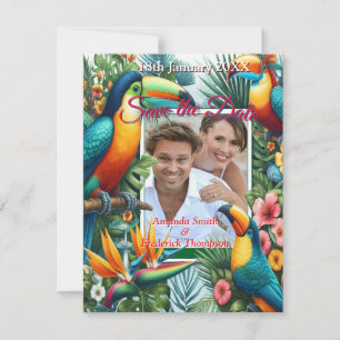 Faire-part Oiseaux tropicaux colorés et Plantes luxuriants