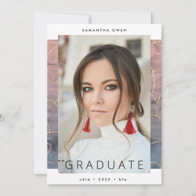 Faire-part Ombre Aquarelle Or Moderne Huile Uni Marbre (Devant)