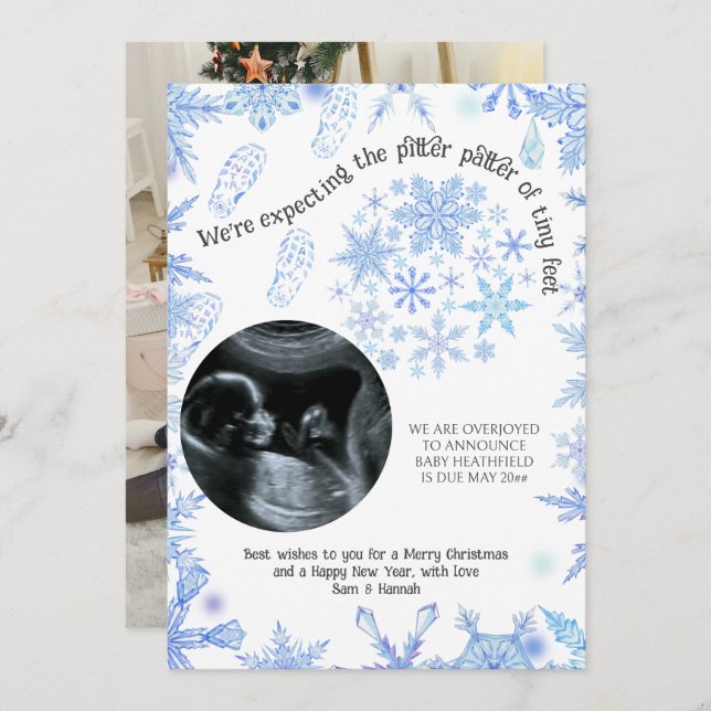 Faire-part On s'attend à de minuscules flocons de neige Père  (Devant / Derrière)