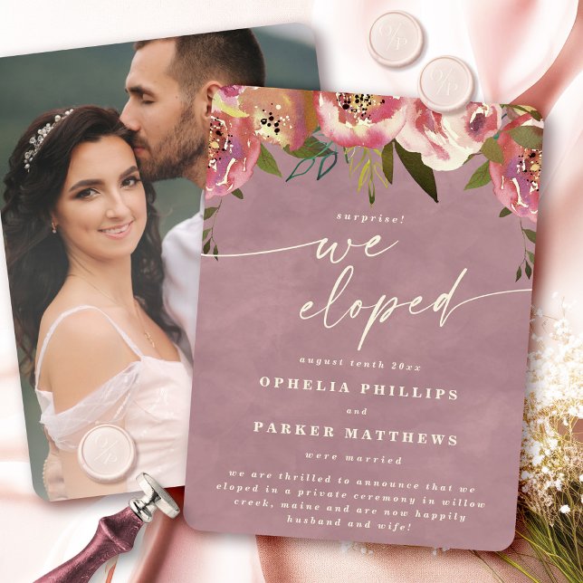 Faire-part Ophelia rose Floral Surprise Mariage Elopement (Say "I DO" to Romantic Watercolor Florals and a Cottagecore Vibe with the Ophelia Wedding Suite.)