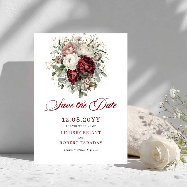 Faire-Part Opulent Rouge-Bourgogne Floral (Opulent Blush Burgundy Floral Save The Date)