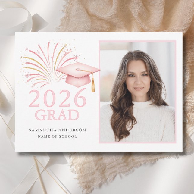 Faire-part Or Rose Moderne 2026 Diplômé  (Créateur téléchargé)