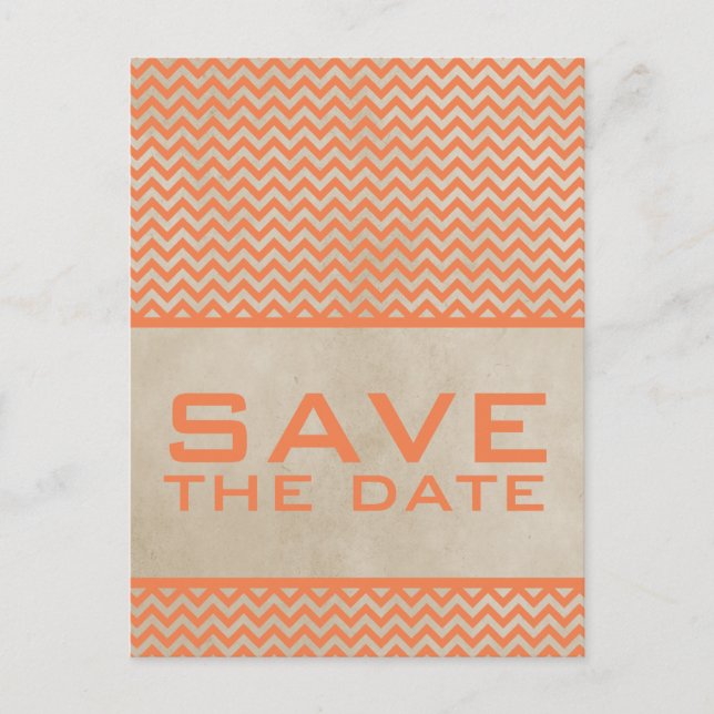 Faire-part Orange Chic Chevron Enregistrer la carte postale D (Devant)