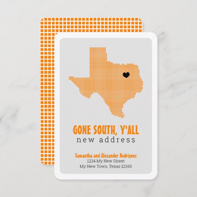 Faire-part Orange Est Parti Au Sud, Y'All Moving (Devant / Derrière)