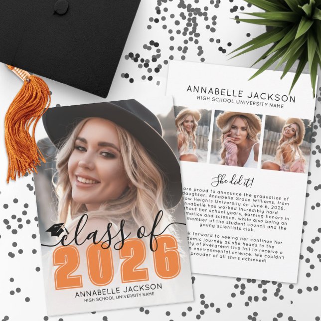 Faire-part Orange Graduate Photo Graduation (Orange Graduate Photo Graduation Announcement )