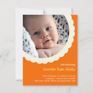 Faire-part Orange polka dot rosette photo jolie naissance béb