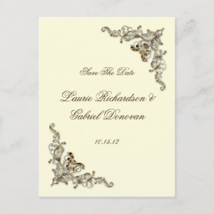 Faire-Part Orné de Crème Brun et Or avec Bijoux