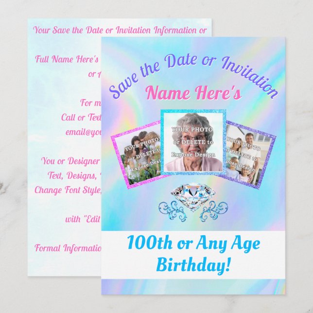 Faire-part ou 100 Enregistrer la DATE avec 1 - 3 P (Devant / Derrière)