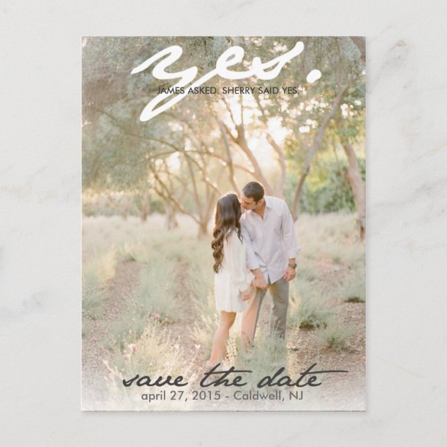 Faire-part Oui. Carte postale Enregistrez la date (Devant)