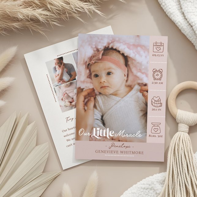 Faire-part Our Little Miracle Baby Birth Stats Newborn Photos (Our Little Miracle Baby Birth Stats Newborn Photos Announcement)