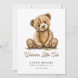 Faire-part Ours en peluche aquarelle genre neutre