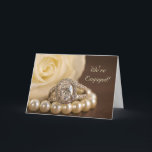 Faire-part Oval Diamond Ring Rose Engagement Announcement<br><div class="desc">Announce you are engaged to be married in style when you customize the elegant Oval Diamond Ring and White Rose Engagement Announcement Greeting Card with your own personal note or message inside. This classy custom engagement announcement folded card features a floral photograph of an oval diamond engagement ring, pearl necklace...</div>
