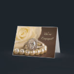 Faire-part Oval Diamond Ring Rose Engagement Announcement<br><div class="desc">Announce you are engaged to be married in style when you customize the elegant Oval Diamond Ring and White Rose Engagement Announcement Greeting Card with your own personal note or message inside. This classy custom engagement announcement folded card features a floral photograph of an oval diamond engagement ring, pearl necklace...</div>
