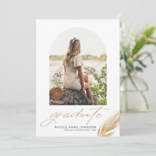 Faire-part Paillettes dorées Boho Plume Blanche Photo Remise