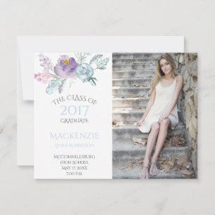 Faire-part Pale Blue Lavender Floral Photo Graduation