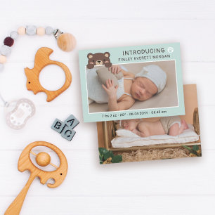 Faire-part Pale Turquoise mignon Ours Introduit Baby Faire-pa