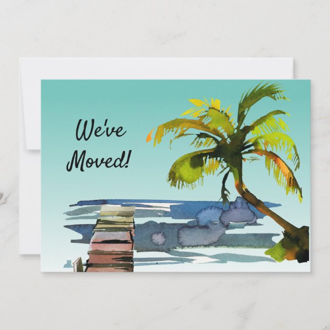 Faire-part Palm Tree Waterfront Dock Aqua New Home Moving (Devant)