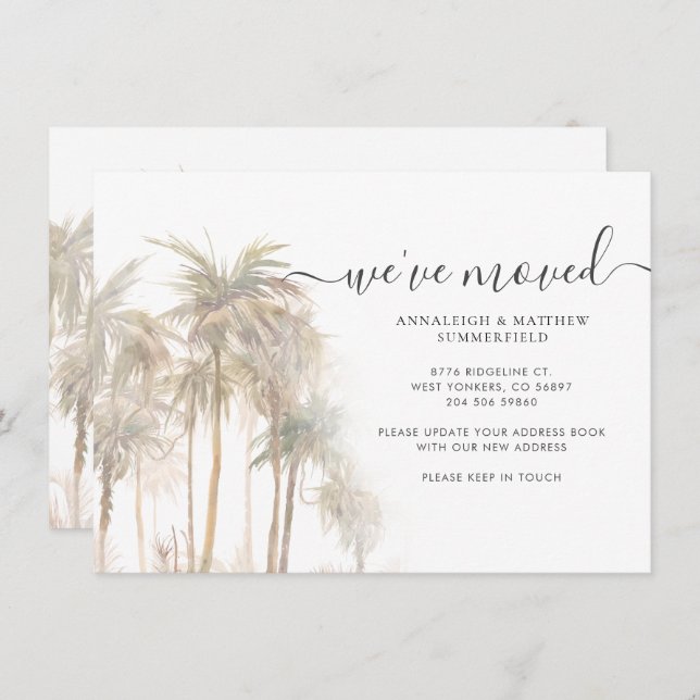 Faire-part Palm Trees Moving Home Changement d'adresse (Devant / Derrière)