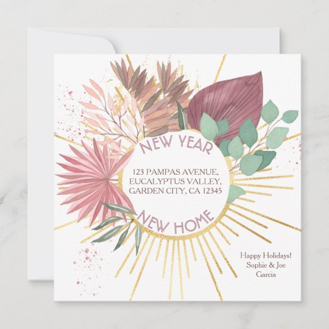 Faire-part Pampas et Eucalyptus Wreath Holiday Moving (Devant)