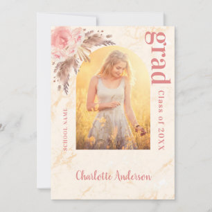 Faire-part Pampas herbe brush rose or marbre graduation