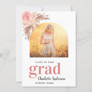 Faire-part Pampas herbe photo blush graduation