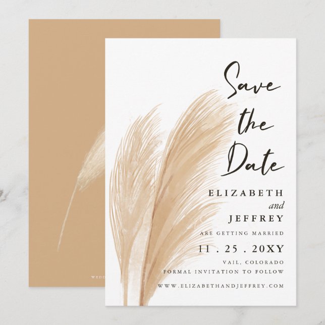 Faire-part Pampas rustique de sauter la date (Devant / Derrière)